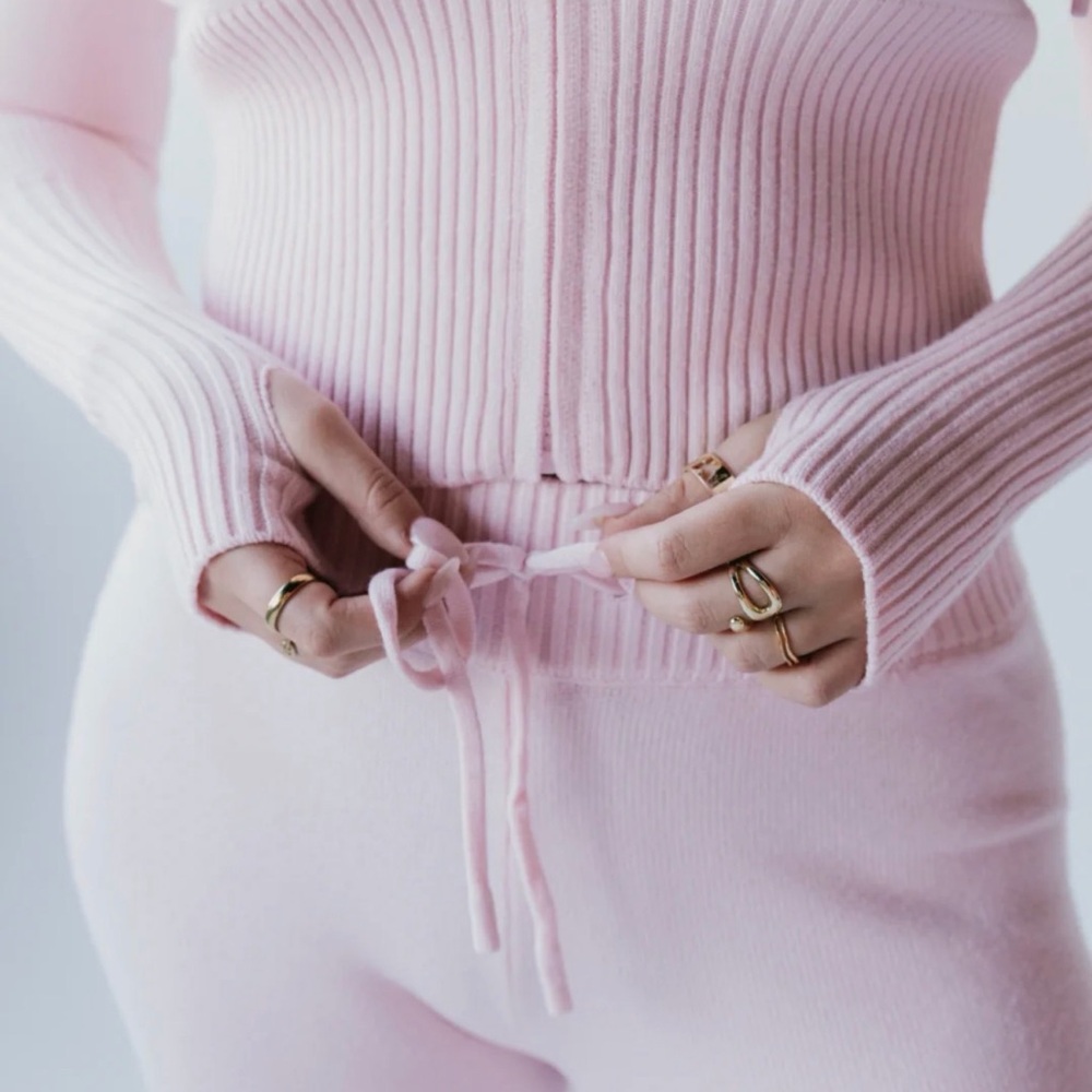 TALL Light Pink Ribbed Knit Lounge Pants - Picture 3 of 7